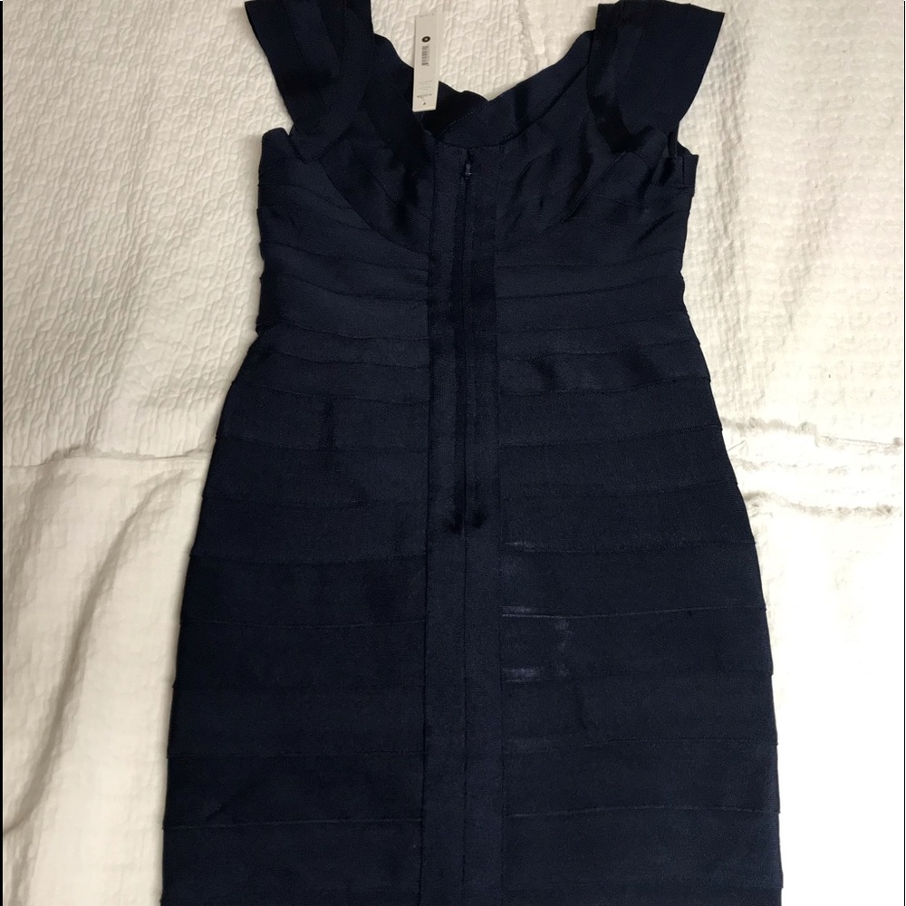 NWT AQUA BANDAGE NAVY BLUE DRESS SMALL - Picture 7 of 7